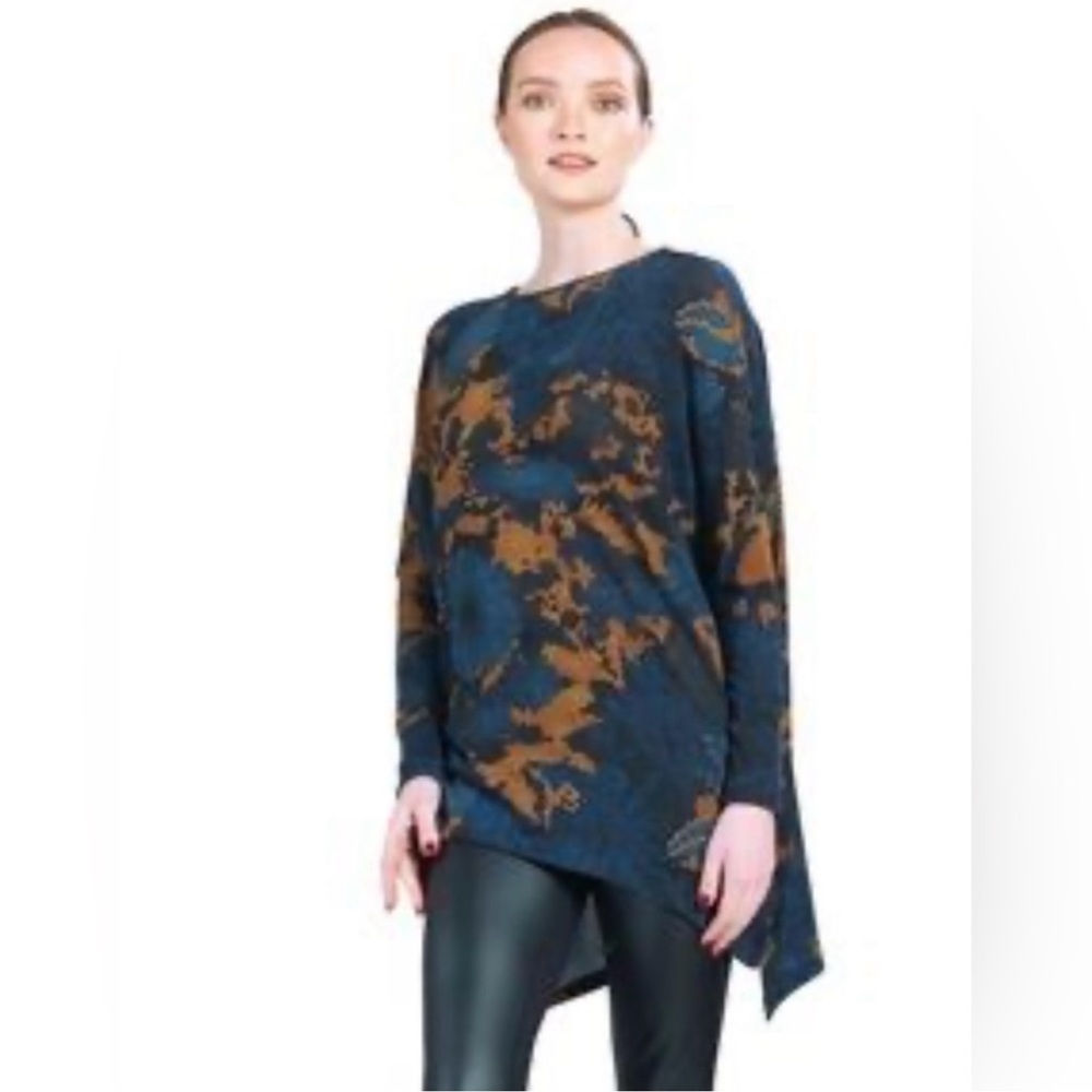 Clara SunWoo Tapestry Boyfriend Sweater Blue & Tan Multi Size XS